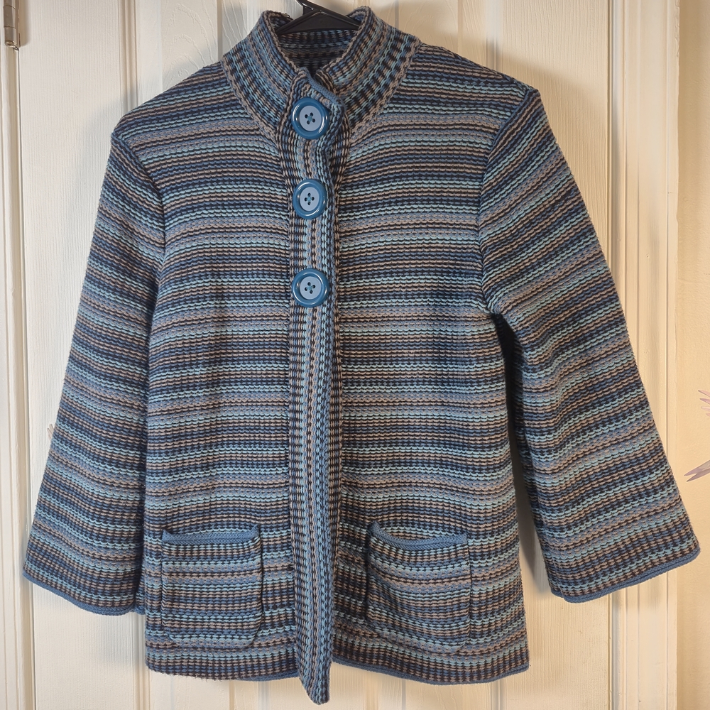 Croft & Barrow Coastal Blue Striped Cotton Button-Up Cardigan Sweater S